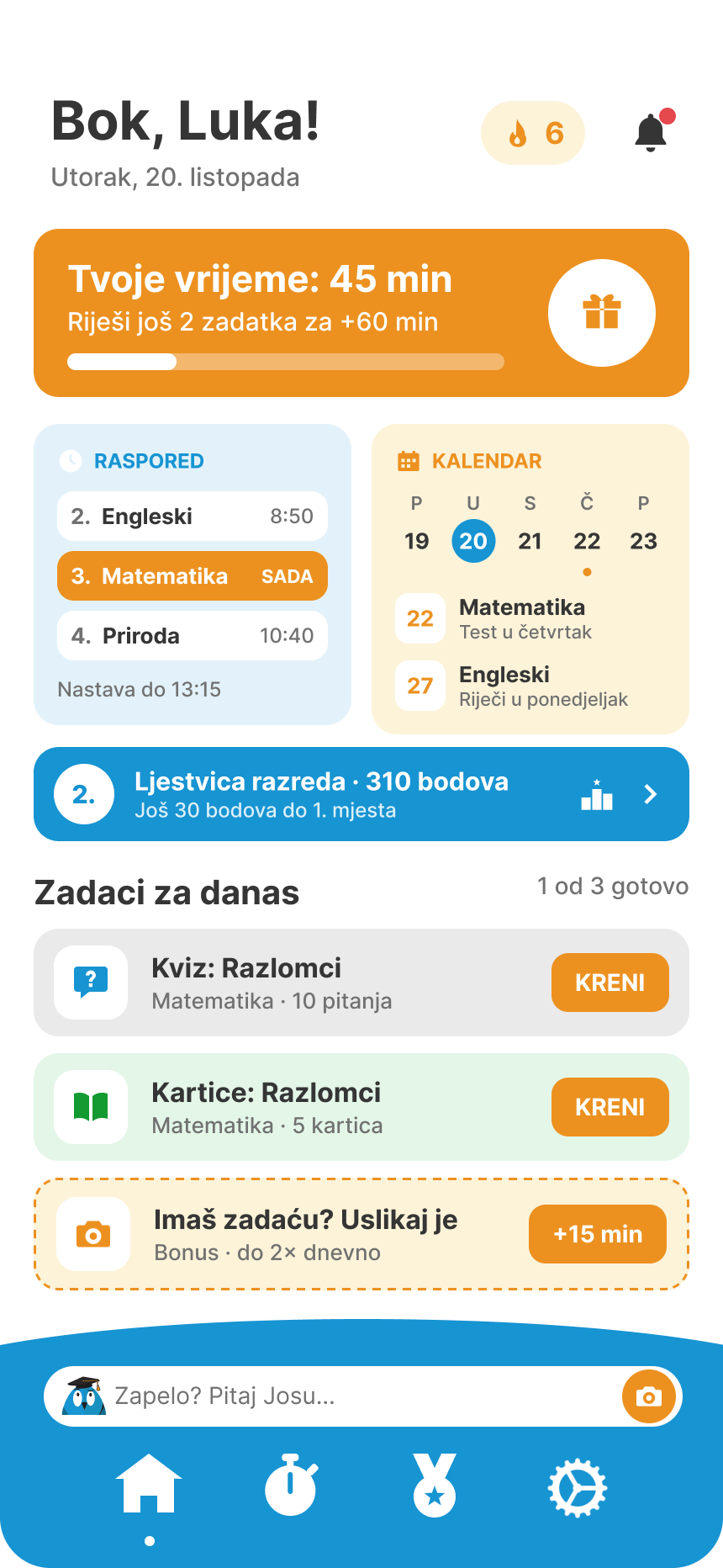 Djetetova početna: 45 minuta slobodnog vremena i zadaci kviz iz razlomaka, fotografija zadaće i kartice