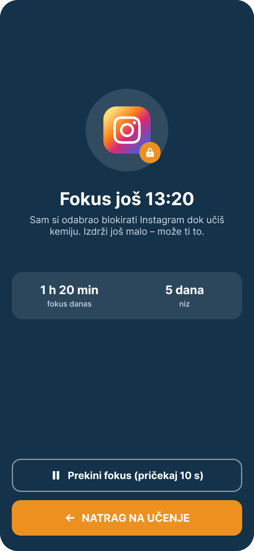 Fokus: Instagram je blokiran još 13 minuta jer si ga sam odlučio blokirati dok učiš kemiju